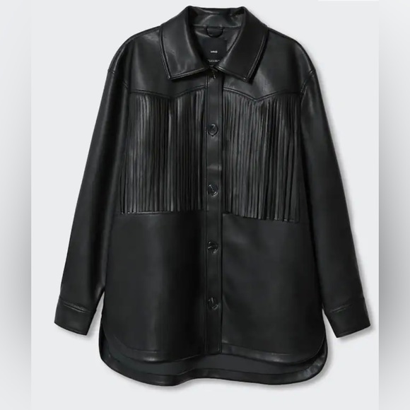 NWT Women's MANGO Faux Leather -effect fringed Jacket- XS - Picture 6 of 7